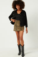 HN4278 TAN Womens Corduroy Zebra Print Slit Skirt Full Body