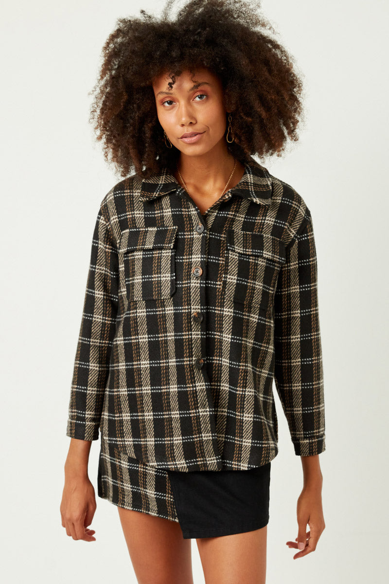 Womens Heavy Plaid Patch Pocket Shacket