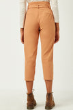 HN4328 CAMEL Womens Pleated Paperbag Waist Pant with Belt Back
