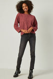 HN4446 MAUVE Womens Textured Waffle Chenille Long Sleeve Top Full Body