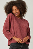 HN4446 MAUVE Womens Textured Waffle Chenille Long Sleeve Top Front