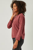 HN4446 MAUVE Womens Textured Waffle Chenille Long Sleeve Top Side