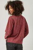 HN4446 MAUVE Womens Textured Waffle Chenille Long Sleeve Top Back