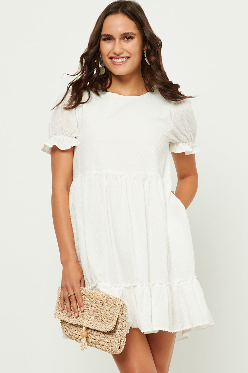 Womens Ruffle Tiered Sleeve Swiss Dot Dress