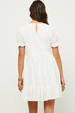 HN4497 OFF_WHITE Womens Ruffle Tiered Cinch Sleeve Swiss Dot Dress Back