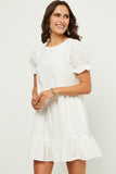 HN4497 OFF_WHITE Womens Ruffle Tiered Cinch Sleeve Swiss Dot Dress Side 2