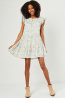 HN4536 RED Womens Floral Print Ruffle Sleeve Tiered Dress Full Body