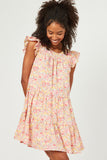 Womens Floral Ruffle Sleeve Tiered Dress