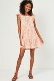 Womens Floral Ruffle Sleeve Tiered Dress