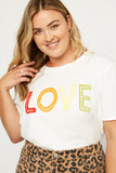 HY1158W Off White Plus Love Flocked T Shirt Front