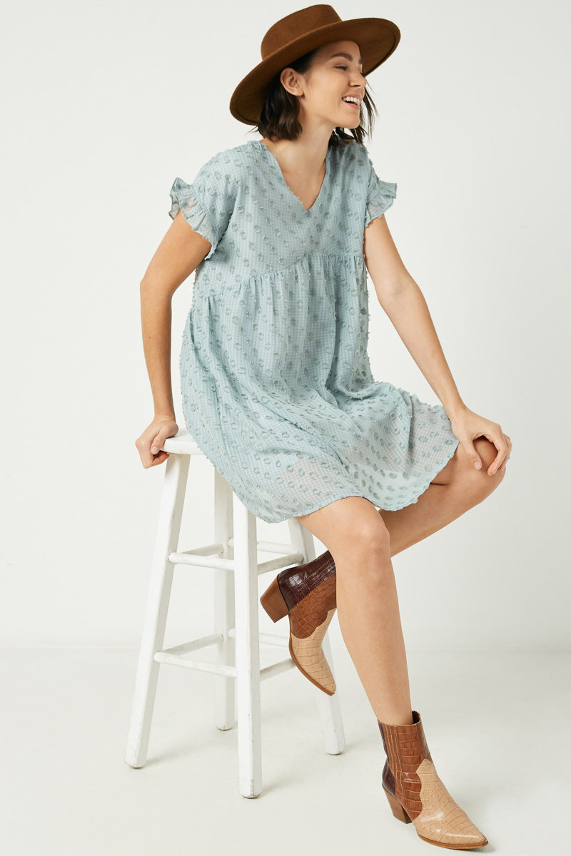 Womens Ruffle Sleeve Swiss Dot Tunic Dress