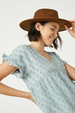 HY2401 BLUE Womens Ruffle Sleeve Swiss Dot Tunic Dress Detail