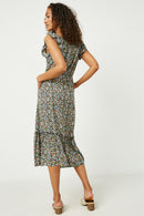 HY2650 Black Womens Ditsy Floral Ruffle Sleeveless Dress Back