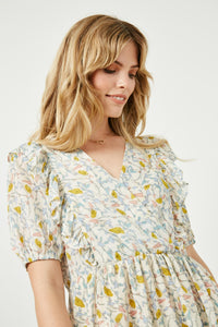 HY2660 Cream Womens Chiffon Ruffle Wrap Mini Dress Detail