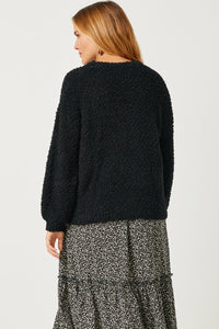 HY2741 BLACK Womens Popcorn Knit Pullover Sweater Side