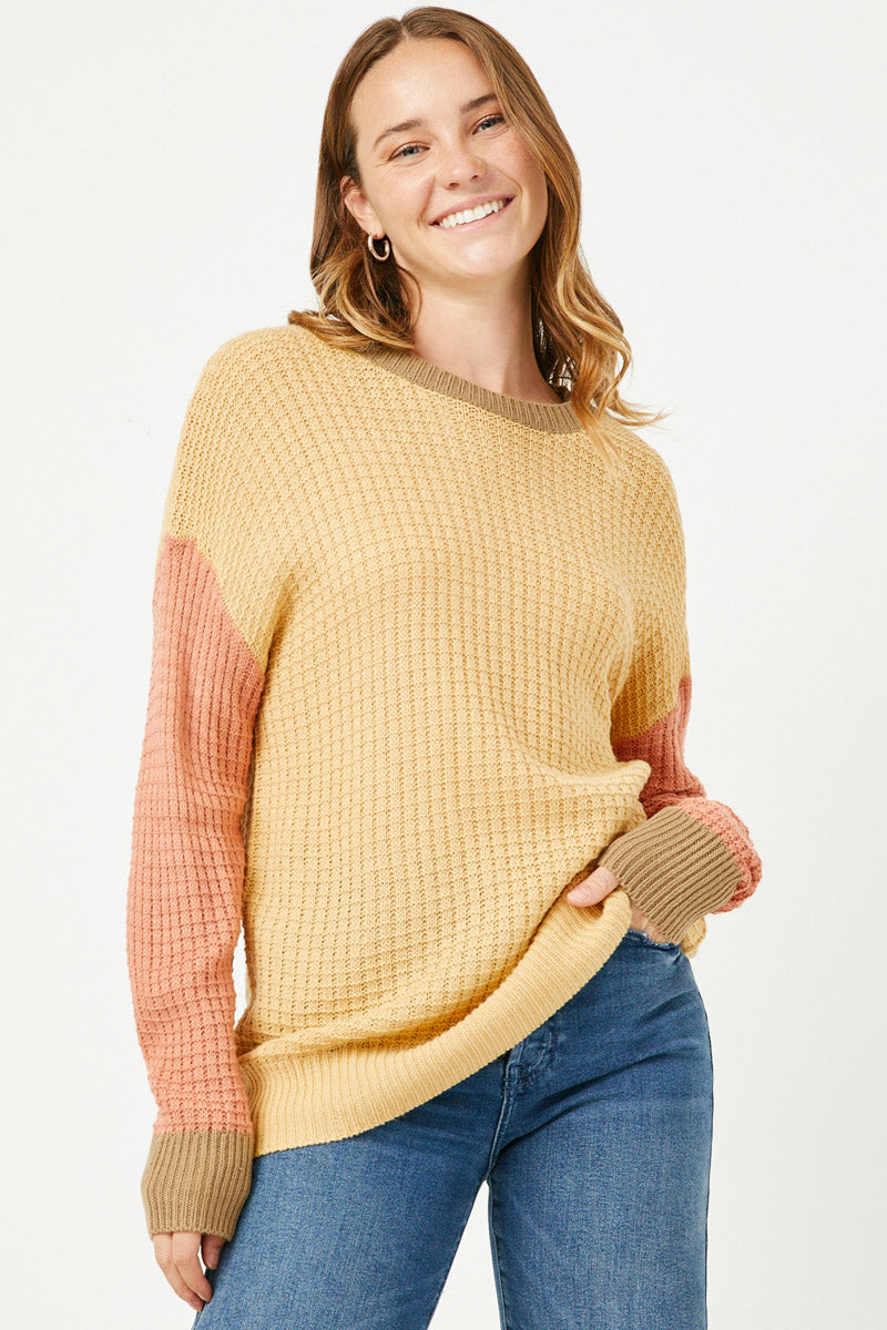Womens Colorblock Waffle Knit Sweater