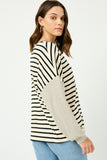 HY2763 OATMEAL Womens Contrast Stripe Sleeve Textured Knit Top Side