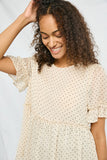 HY2775 Ivory Womens Ruffled Detail Sheer Polka Dot Peplum Top Close Up