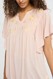 HY2825 BLUSH Womens Floral Embroidered Ruffle Sleeve Textured Top Detail