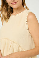 HY2869 IVORY Womens Sleeveless Ribbed Knit Crochet Trim Tank Detail