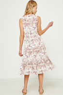 HY2904 OFF WHITE Womens Paisley Print Ruffle Neck Sleeveless Dress Back