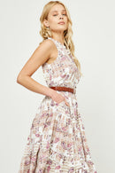 HY2904 OFF WHITE Womens Paisley Print Ruffle Neck Sleeveless Dress Detail