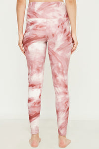 HY2913 PINK Womens Washed Dye Look Active Leggings Back