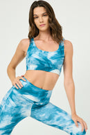 HY2914 BLUE Womens Washed Dye Look Active Sports Bra Pose