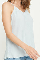 HY2916 SAGE Womens V Neck Wrinkle Pleat Cami Side