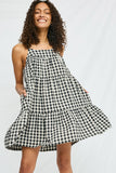 Womens Gingham Tiered Sleeveless Dress