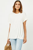 HY2958 OFF WHITE Womens Ribbed Knit Paneled Baby Doll Top Front