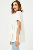 HY2958 OFF WHITE Womens Ribbed Knit Paneled Baby Doll Top Side