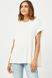 HY2958 OFF WHITE Womens Ribbed Knit Paneled Baby Doll Top Front 2