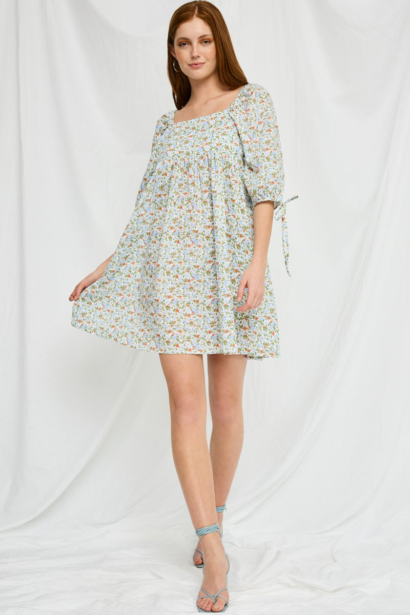 Tie Sleeve Square Neck Floral Tunic Dress Tie Sleeve Square Neck Floral Tunic Dress