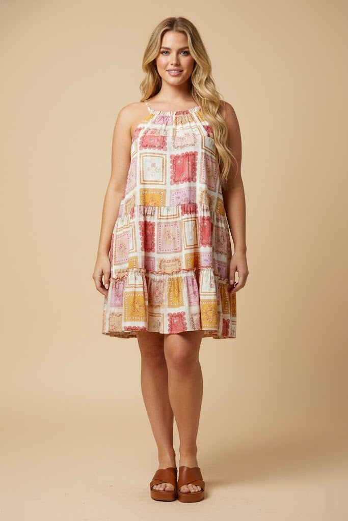 HY3056 Blush Patch Print Dress Front