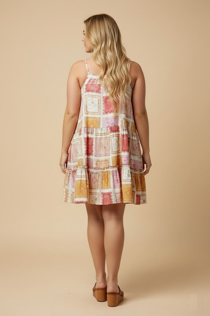 HY3056 Blush Patch Print Dress Back