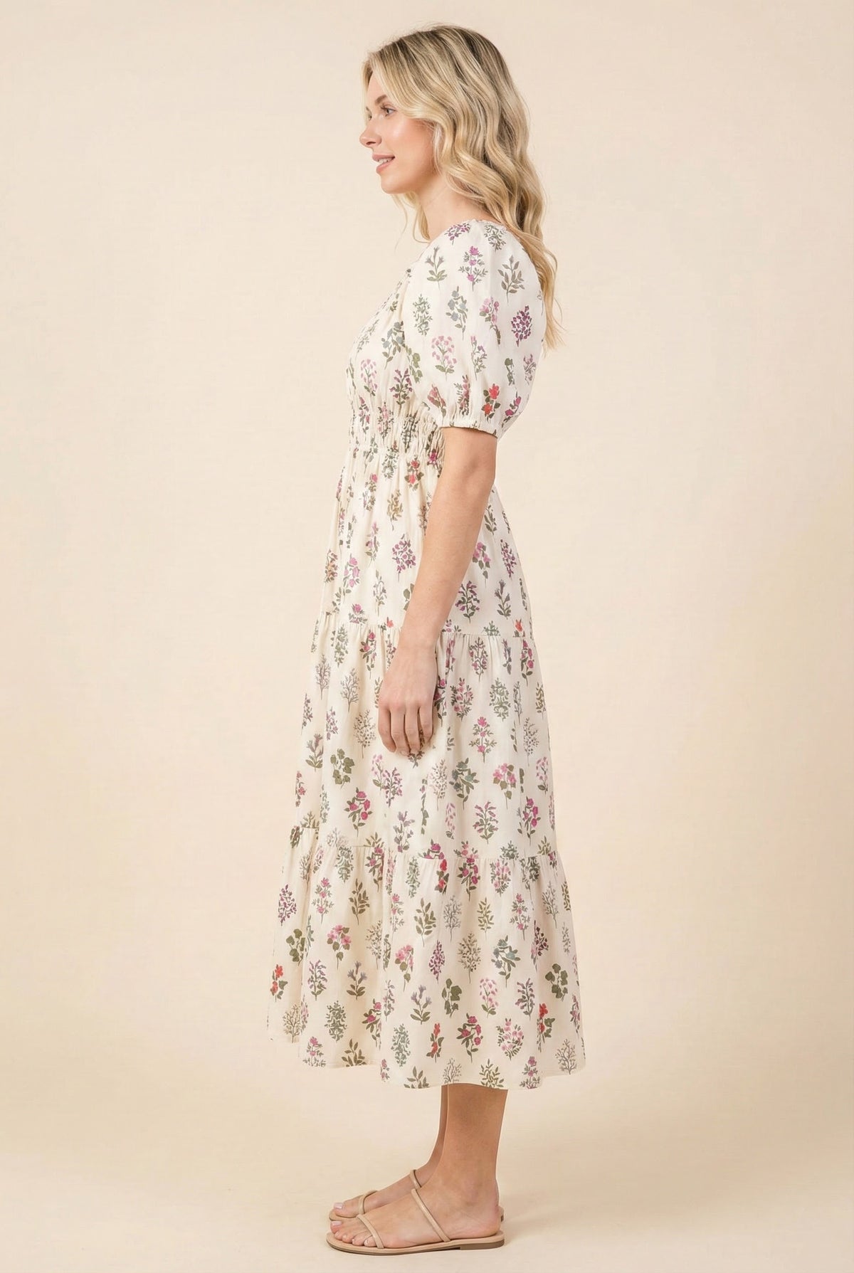 Womens Block Print Bow Detailed Smocked Dress