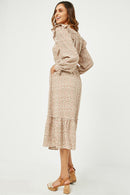 HY5041 IVORY Womens Ditsy Floral Squared Ruffle Neck Long Sleeve Dress Side