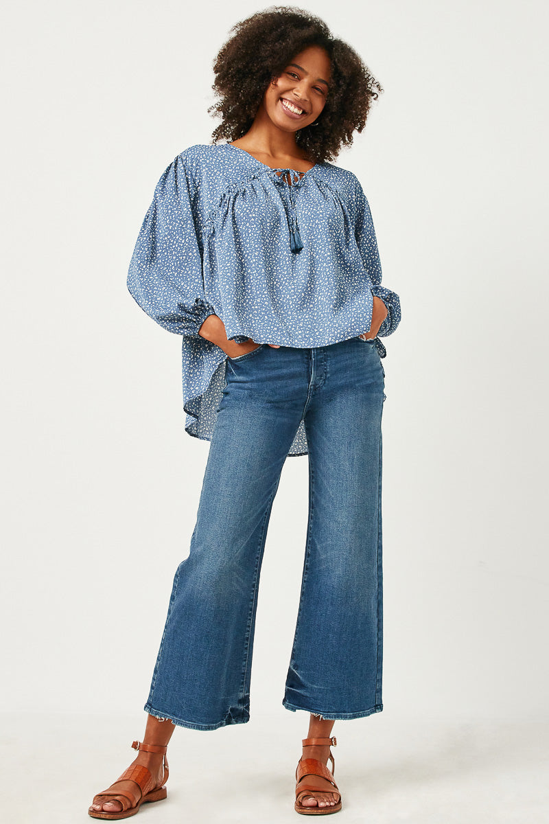 Ruffled Seam Detail Tasseled Long Sleeve Top