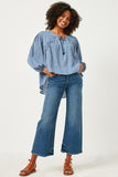 HY5124 BLUE Womens Ruffled Seam Detail Tasseled Long Sleeve Top Full Body