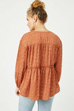 HY5124 RUST Womens Ruffled Seam Detail Tasseled Long Sleeve Top Back