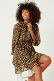 Womens Floral Print Ruffle Neck Dress with Belt