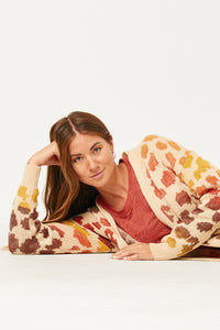 HY5194 RUST_MIX Womens Multi Color Leopard Open Sweater Cardigan