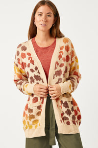 HY5194 RUST_MIX Womens Multi Color Leopard Open Sweater Cardigan
