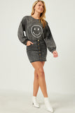 Womens Smiley Print Washed Long Sleeve Top