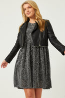 HY5467 SILVER Womens Metallic Animal Print Knit Dress Front