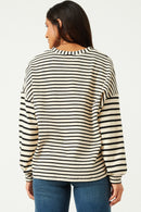 HY5501 OATMEAL Womens Contrast Stripe Sleeve Buttoned Cardigan Back