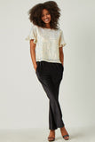 HY5508 OFF_WHITE Womens Ruffle Sleeve Scoop Neck Sequin Top Full Body