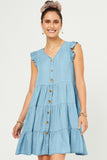 Womens Ruffle Button Down Tiered Dress
