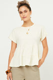 HY5642 CREAM Womens Textured Tiered Peplum Knit Top Front